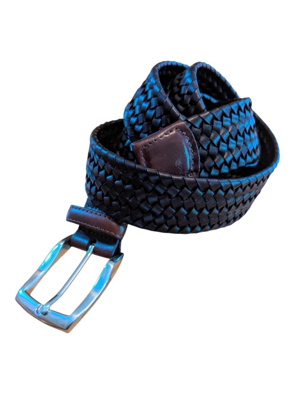 Torino Leather Mes Belt Italian Woven Stretch